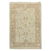 2x3 Mint, Taupe, Beige Color Hand Knotted Oushak Wool Transitional Oriental Rug